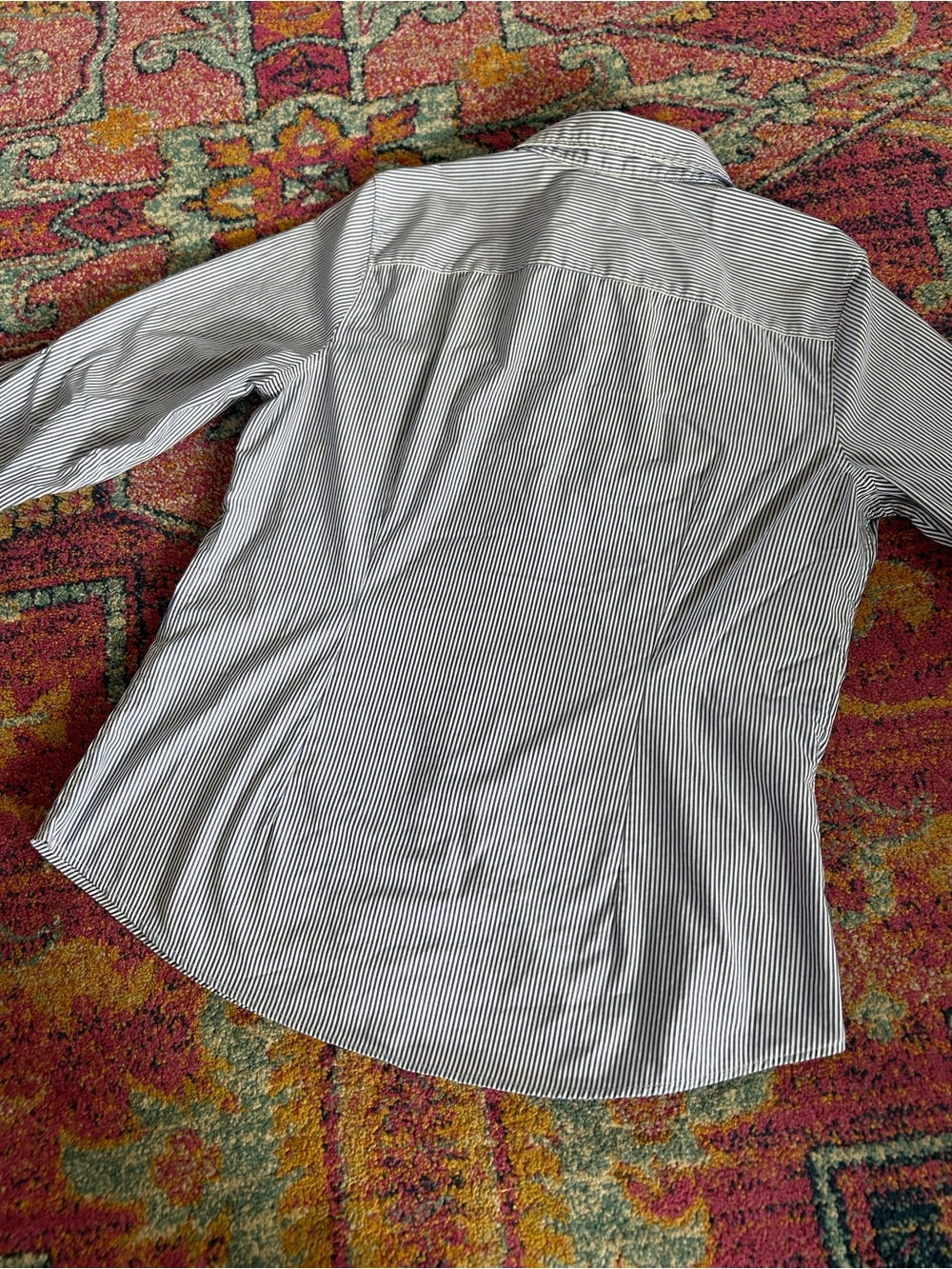 Banana Republic | Women’s Navy/White Striped Tailored Fit Button-Up Shirt Sz 14 - Picture 12 of 16